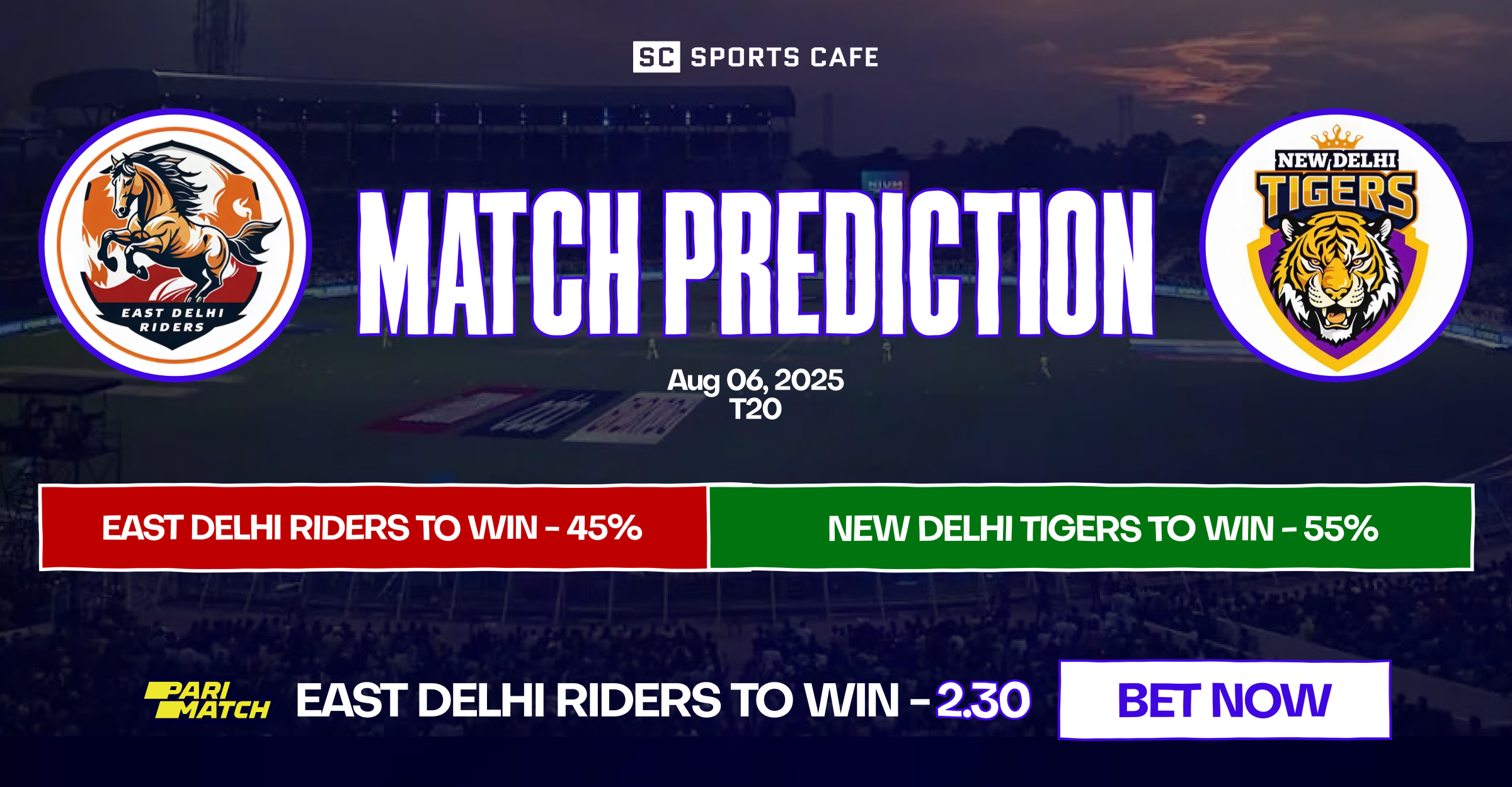 East Delhi Riders vs New Delhi Tigers match prediction.